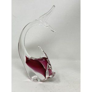 Crystal Art Glass Tropical Fish Figurine Paperweight Clear & Purple 9-1/4”